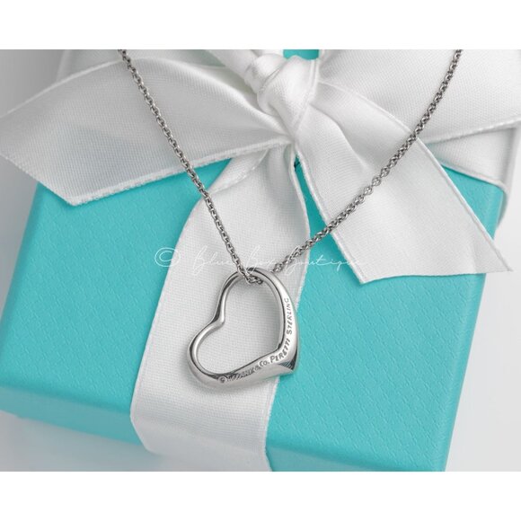 Tiffany & Co. Elsa Peretti Vintage Open Heart Pendant Medium Necklace 16" Chain - Picture 6 of 7